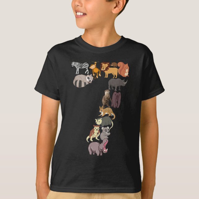 7:e Birthday Safari Zoo Animals Figurer 7-åring T Shirt (Framsida)