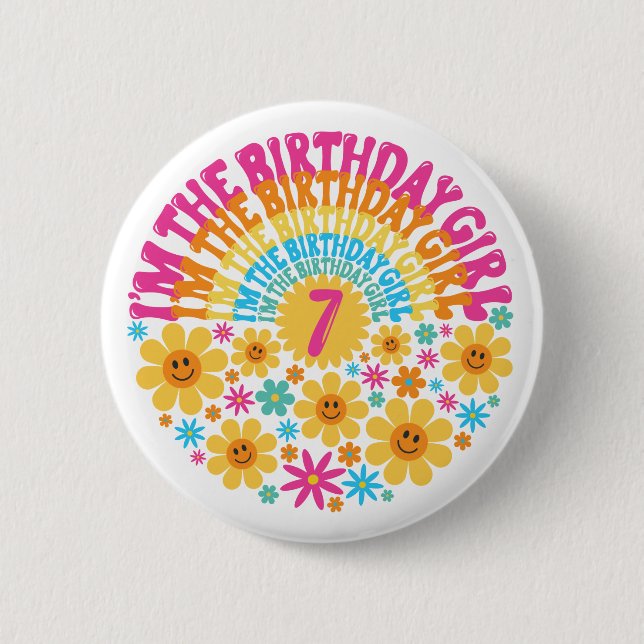7:e Birthday Shirt Cute Flower Sjunde Rosan Knapp (Framsida)