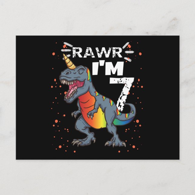 7:e Birthday T Rex Dinosaur Vykort (Framsida)