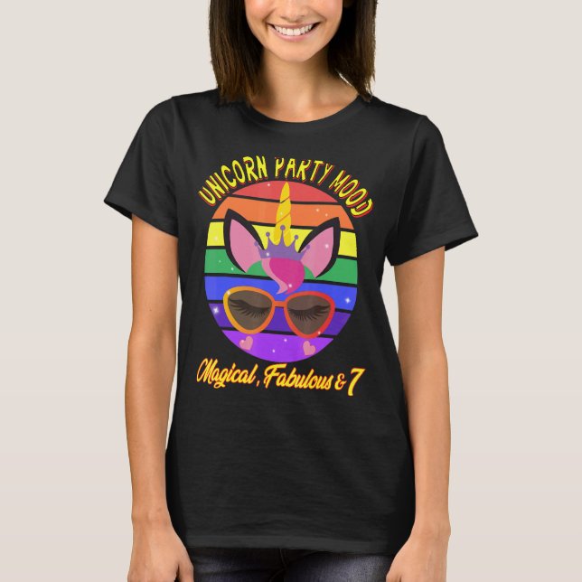 7:e Birthday Unicorn Party Mood Magic Fabulous A T Shirt (Framsida)
