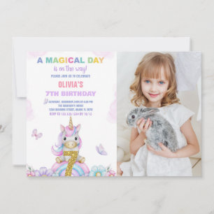 7:e Blommigt Unicorn Birthday-inbjudningar med fot Inbjudningar