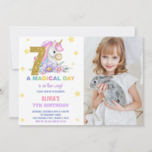 7:e Blommigt Unicorn Birthday-inbjudningar med fot Inbjudningar