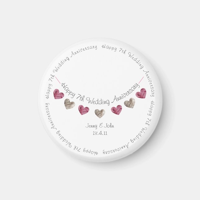 7:e bröllop-årsdagen av ull för hjärttrålning magnet (Framsidan)