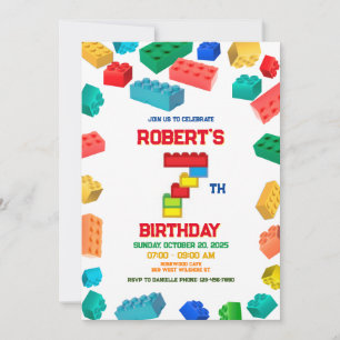 7:e Byggande block Birthday inbjudan, Bygg Inbjudningar