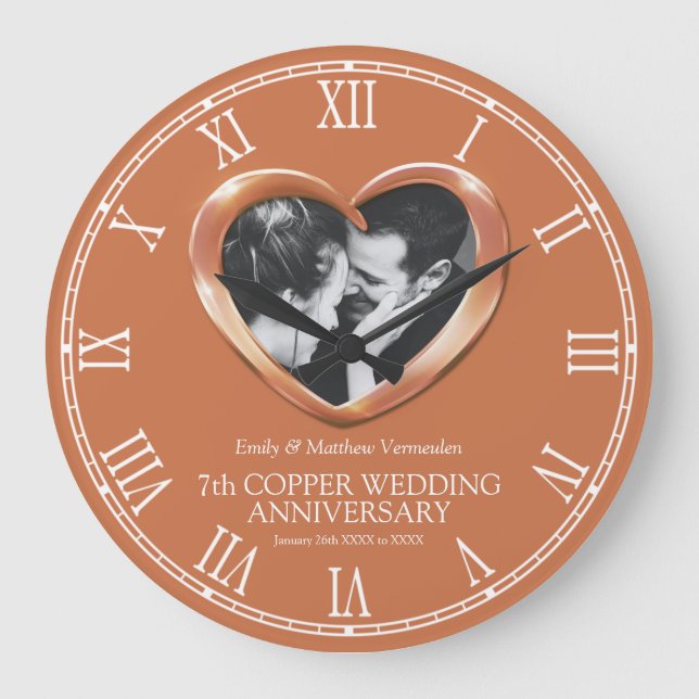 7:e Copper bröllop-årsdag anpassningsbar foto hjär Stor Klocka (Framsida)