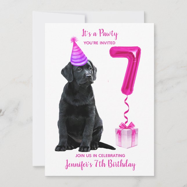 7:e-dagspumpens tema - Cute Hund Girl Girl Pawty Inbjudningar (Framsida)