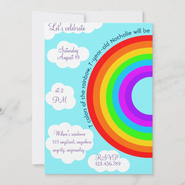 7:e födelsedag 7 Regnbåge färg Inbjudningar (Framsida)