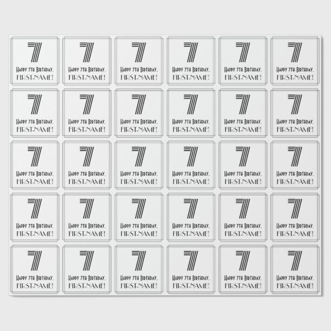 7:e födelsedag: Art Deco Inspired Stil "7" + Namn Presentpapper (Platt)