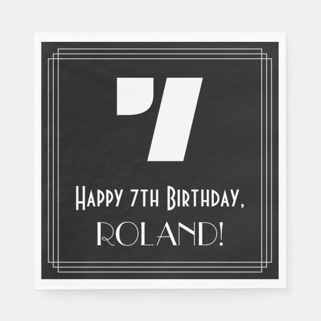 7:e födelsedag: Art Deco Inspired Titta "7" + Namn Pappersservett (Framsidan)