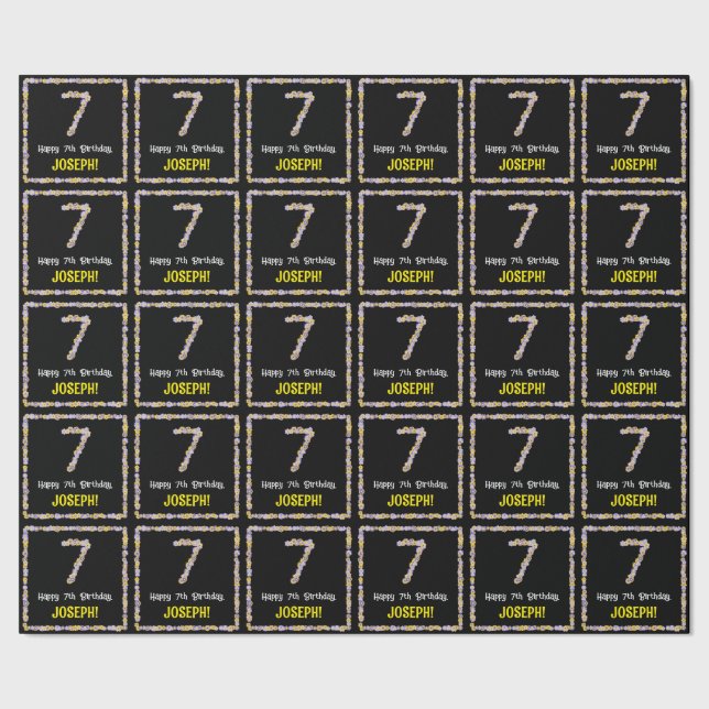 7:e födelsedag: Blommigt Blommor nummer, eget namn Presentpapper (Seam)