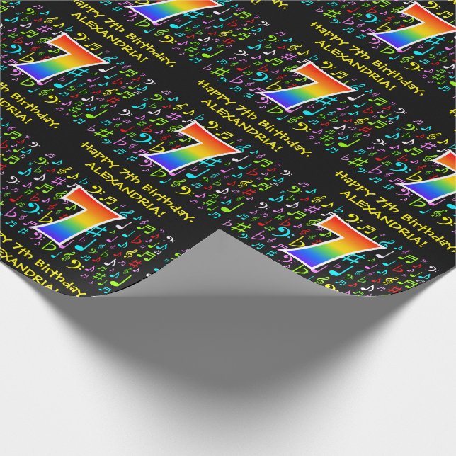 7:e födelsedag: Colorful Music Symbols, Regnbåge 7 Presentpapper (Hörn)