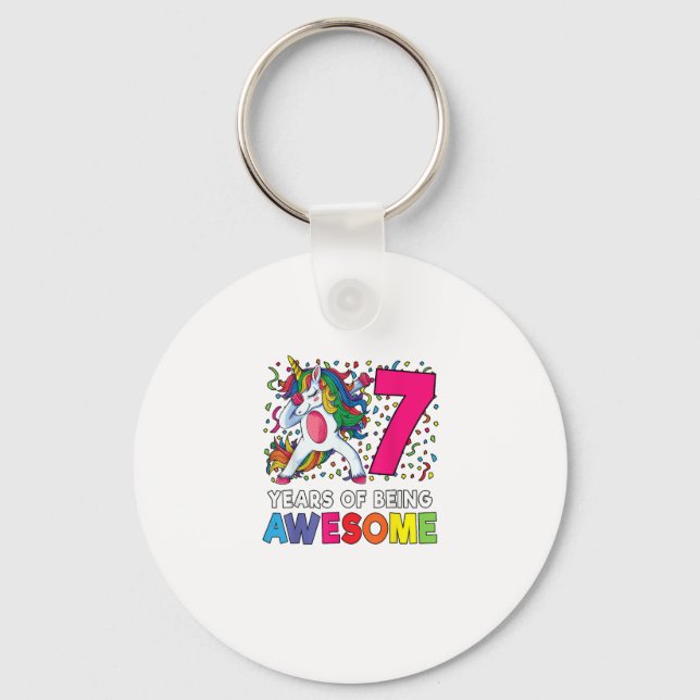 7:e födelsedag Dabbing Unicorn Party Gift 7 år Ol Nyckelring (Framsida)