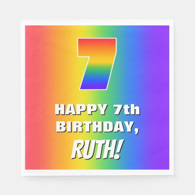 7:e födelsedag: färgfull, Roligt Rainbow Mönster # Pappersservett (Framsidan)