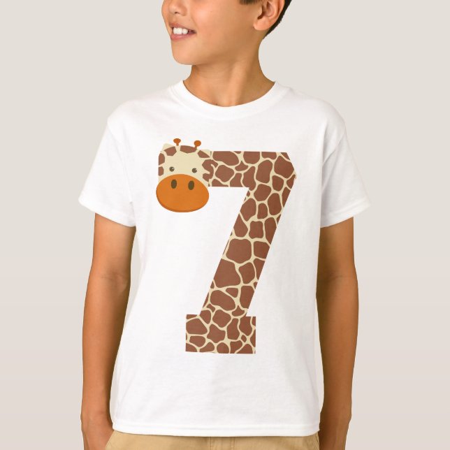 7:e födelsedag Giraffe Animal Boys Kids 7 år gamma T Shirt (Framsida)