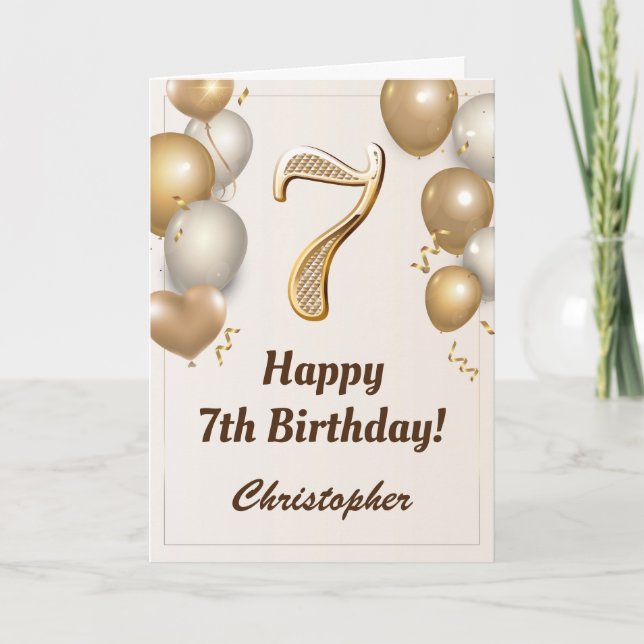 7:e födelsedag i Guld och födelsedagen i Konfetti Kort (Framsida)