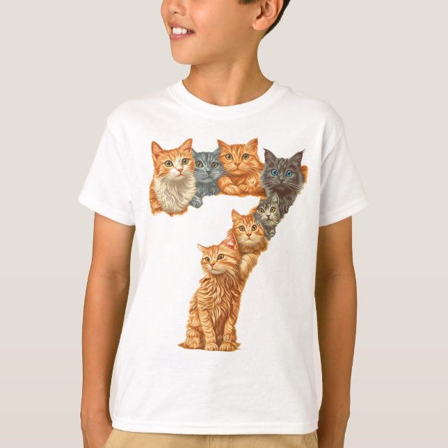 7:e födelsedag Kittens katter, 7 år gamla barn T Shirt (Framsida)