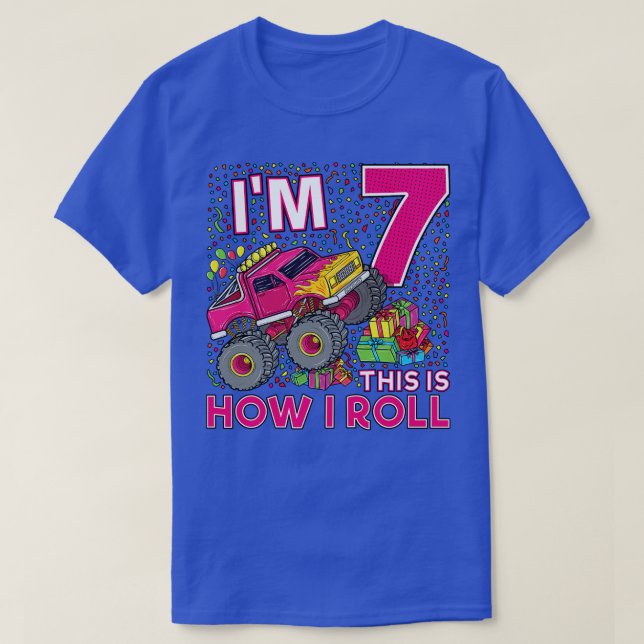 7:e födelsedag Monster Lastbil Party Gift 7 år gam T Shirt (Design framsida)