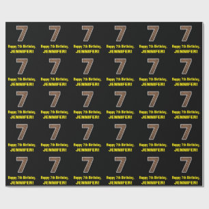 7:e födelsedag: Namn & Faux Wood Grain Mönster ’7’ Presentpapper