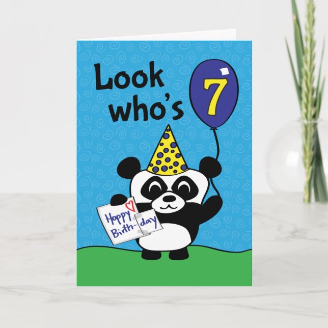 7:e födelsedag - Pojpanda med ballon och kort (Framsida)