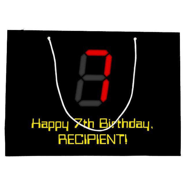 7:e födelsedag: Red Digital Clock Stil "7" + Namn (Baksidan)