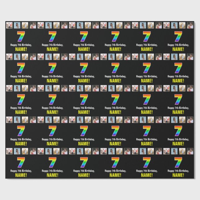 7:e födelsedag: regnbåge "7"; Anpassningsbar Foton Presentpapper (Platt)