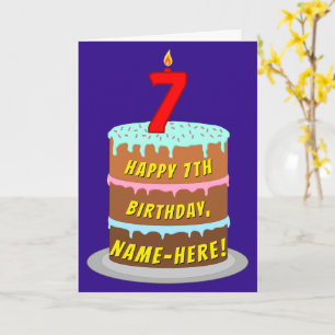 7:e födelsedag: Roligt Cake and Candle + eget namn Kort
