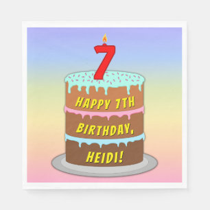 7:e födelsedag: Roligt Cake and Candle + eget namn Pappersservett