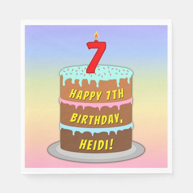 7:e födelsedag: Roligt Cake and Candle + eget namn Pappersservett (Framsidan)