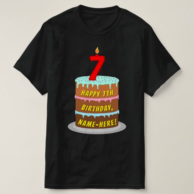 7:e födelsedag - Roligt Cake & Candle, med eget na T Shirt (Design framsida)