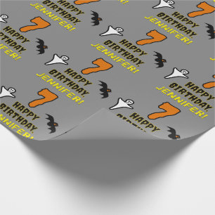7:e födelsedag: Spooky Halloween Theme + eget namn Presentpapper