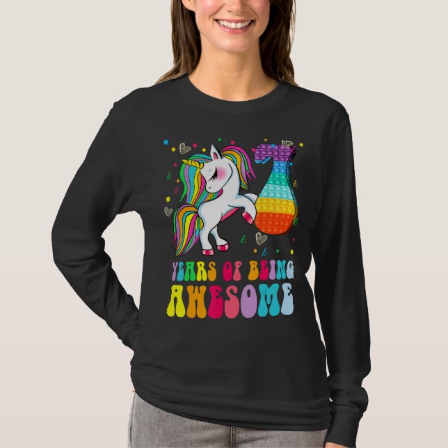 7:e födelsedag Unicorn Fidget Pop Det är födelseda T Shirt (Framsida)