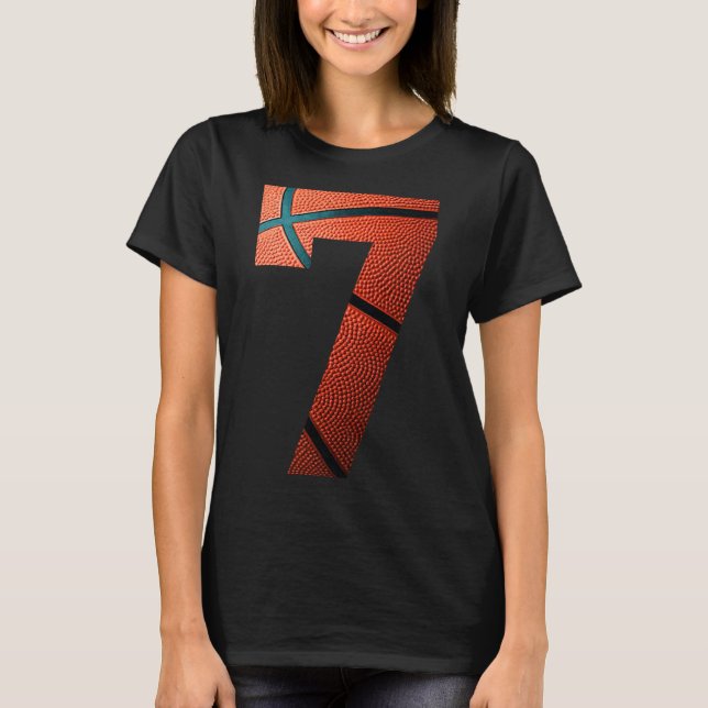 7:e Födelsedagsfest Basketboll Skriv ut nummer 7 T Shirt (Framsida)