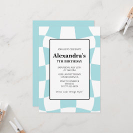 7:e-födelsedagsinbjudningar Retro Checkered Blue Inbjudningar