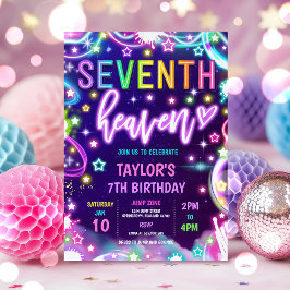7:e Heaven Neon Glow 7:e Födelsedagsfest Inbjudningar
