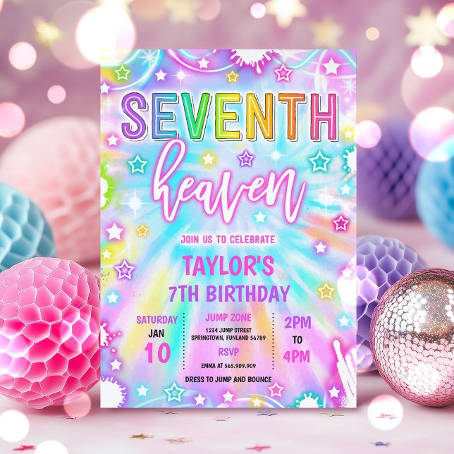 7:e Heaven Neon Glow 7:e Födelsedagsfest Inbjudningar (Skapare uppladdad)