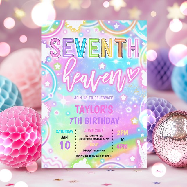 7:e Heaven Neon Glow 7:e Födelsedagsfest Inbjudningar (Skapare uppladdad)