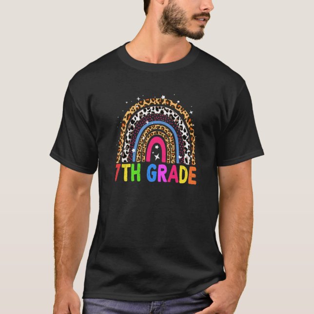 7:e Klass Cute Leopard Rainbow Teacher Student Ki T Shirt (Framsida)