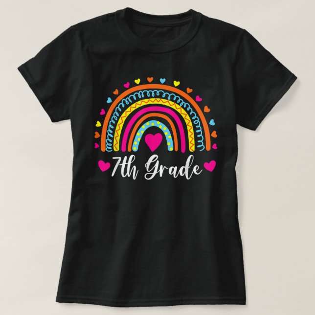 7:e Klass Lärare, Regny Rainbow Älskare tillbaka t T Shirt (Design framsida)