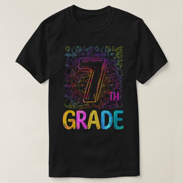 7:e Klass Tie Dye Student Lärare Lärare tillbaka t T Shirt (Design framsida)