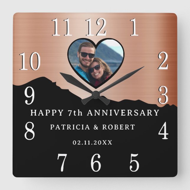 7:e-kopparårsdagen för det traditionella moderna f fyrkantig klocka (Framsida)