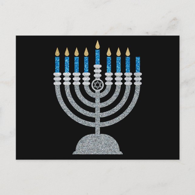 7:e Natten Hanukkah Glitter vykort (Framsida)
