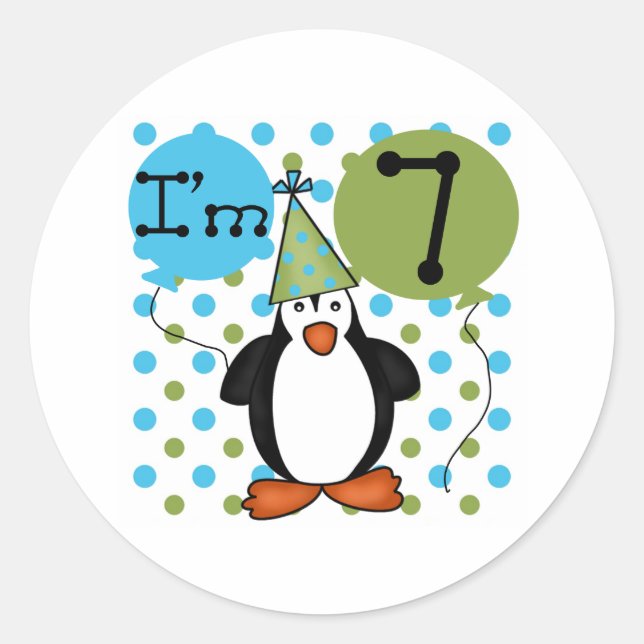 7:e Penguin Birthday Runt Klistermärke (Framsida)