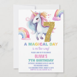 7:e Rainbow Unicorn Birthday Bjuder Glitter Inbjudningar