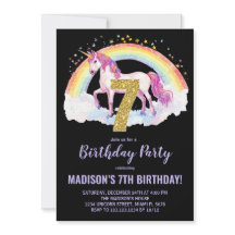 7:e Rainbow Unicorn Birthday-inbjudningar