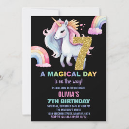 7:e Rainbow Unicorn Birthday Inbjuds vattencolo Inbjudningar