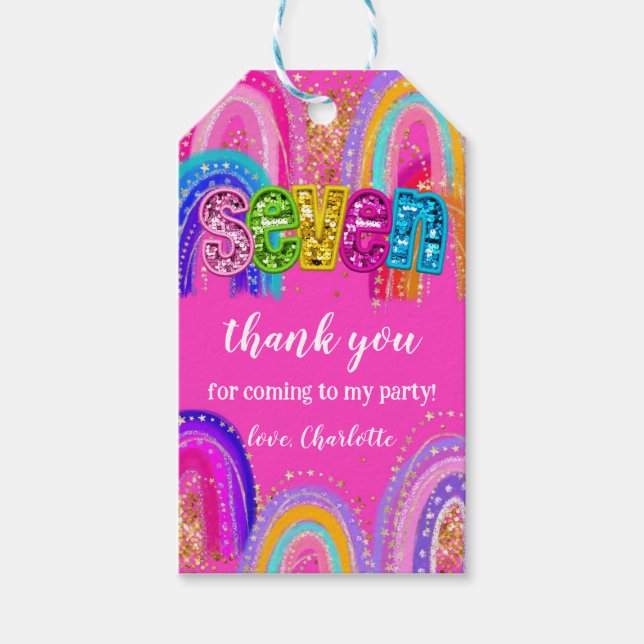 7:e Regnbåge Shock rosa Party Presentetikett (Framsidan)