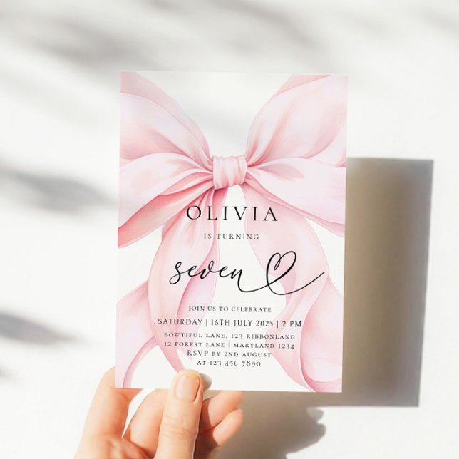 7:e Rosa Bow Girl Party Inbjudningar (Skapare uppladdad)