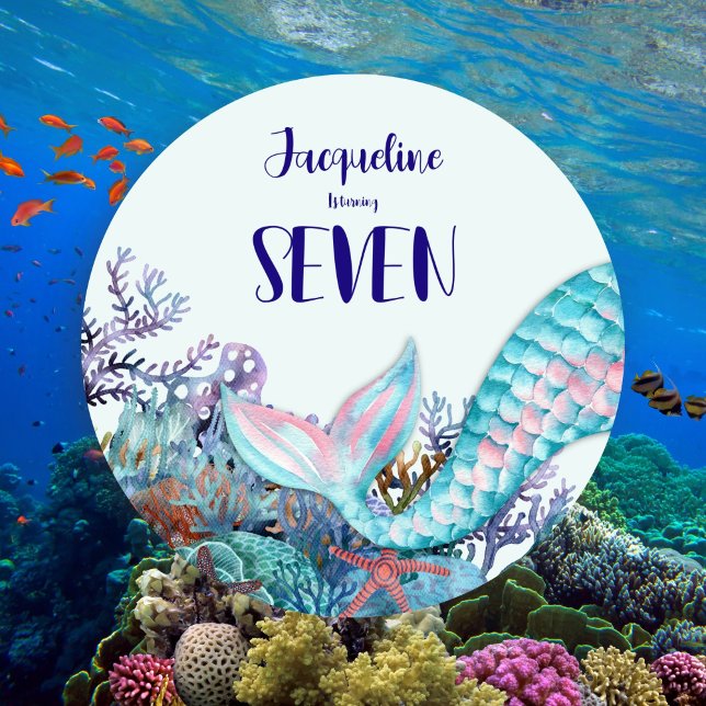 7:e: Sjöjungfru av vattenfärg under havets lopp Inbjudningar (Skapare uppladdad)