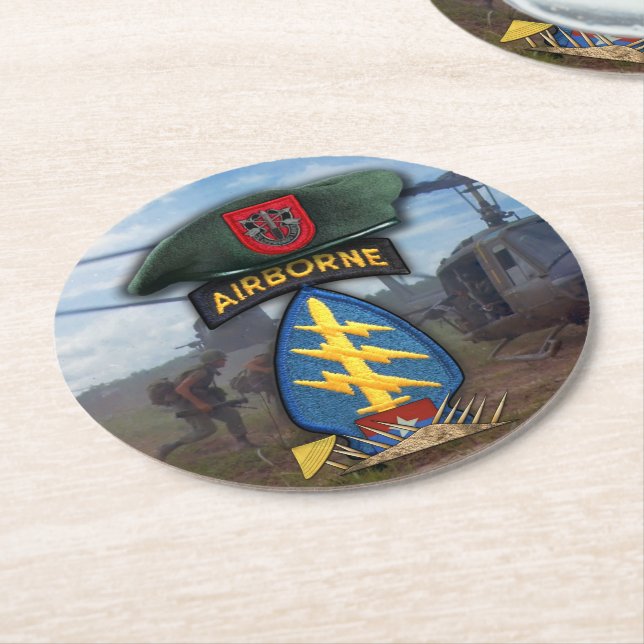 7:e Speciell Forces Grönt Berets Vietnam nam krig Underlägg Papper Rund (Vinklad)