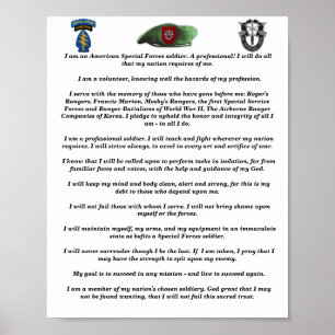 7:e Speciell Forces SFGA Grönt Berets Creed Poster